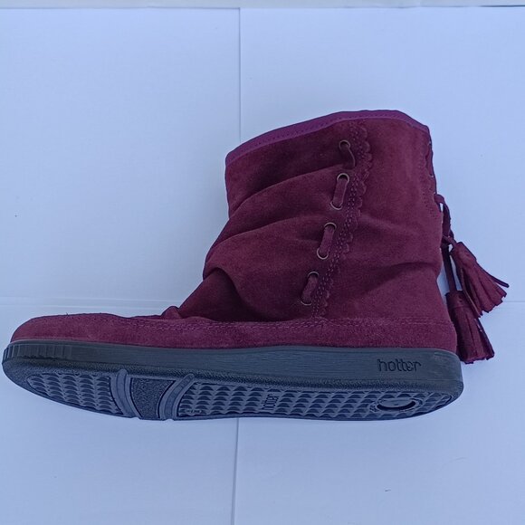 Hotter Purple Suede Bootie Boots 6 Fur Lined - Picture 9 of 11